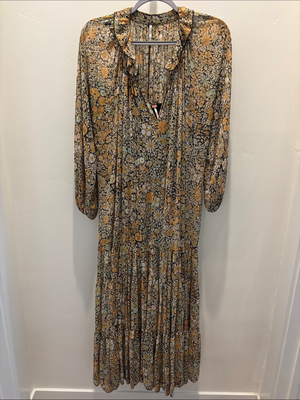 Free People Floral Maxi Dress in Mustard and Green